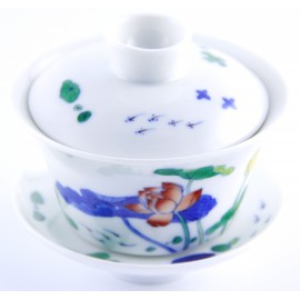 Gaiwan en porcelaine 100 ml avec lotus sur tiges 