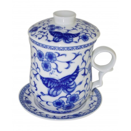 Mug à thé en porcelaine chinoise avec couvercle et infuseur 330 ml