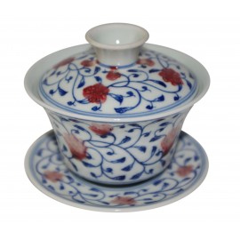 Gaiwan en porcelaine de Jingdezhen décoré de fleurs de grenade125 ml