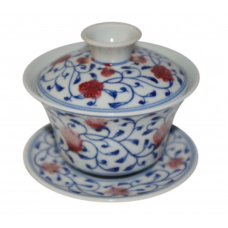 Gaiwan en porcelaine de Jingdezhen décoré de fleurs de grenade125 ml