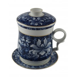 Mug à thé en porcelaine avec couvercle et infuseur 310 ml décoré d'orchidées