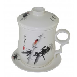 Mug à thé en porcelaine avec couvercle et infuseur décoré d'une cigale 320 ml