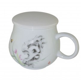 Mug à thé en porcelaine avec couvercle et infuseur 320 ml décoré d'une décalcomanie vitrifiée