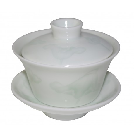 Gaiwan en porcelaine de couleur jade avec décorations en reflet