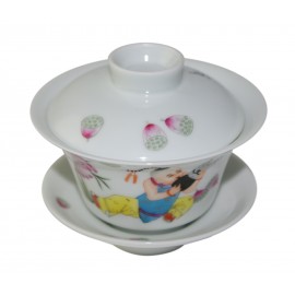 Gaiwan en porcelaine 100 ml orné d'un enfant jouant du sheng