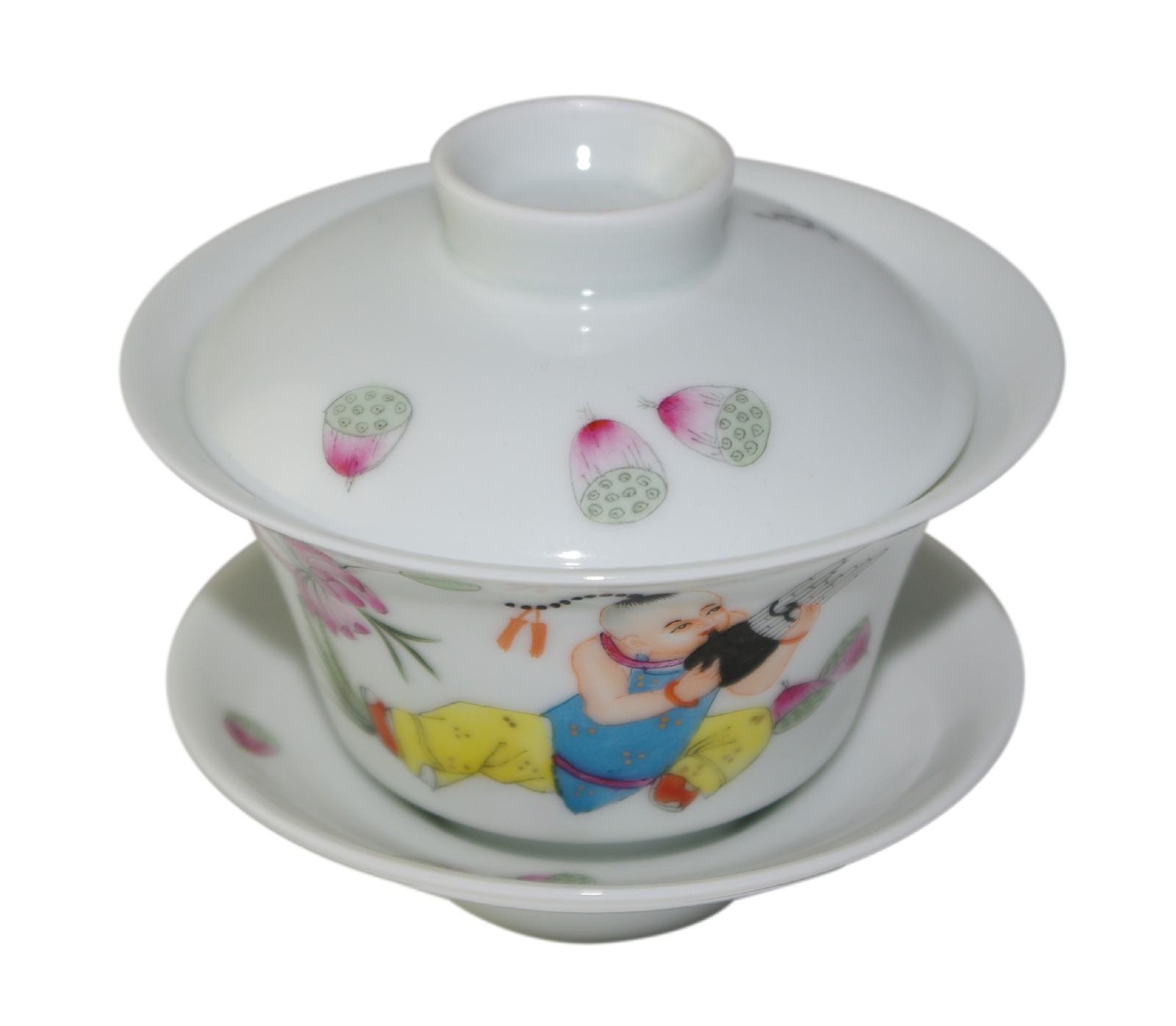 Gaiwan en porcelaine 100 ml orné d'un enfant jouant du sheng