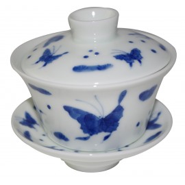 Gaiwan en porcelaine de style Qin Hua décoré de papillons 125 ml