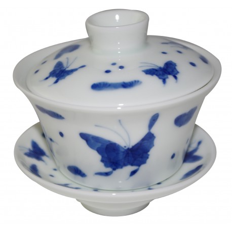 Gaiwan en porcelaine de style Qin Hua décoré de papillons 125 ml