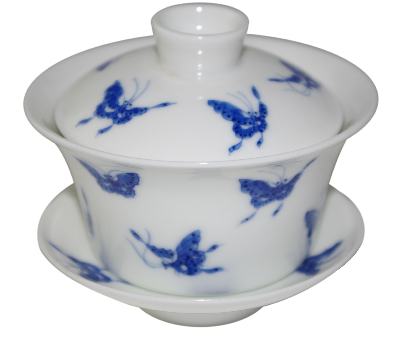 Gaiwan en porcelaine blanche, décoré de papillons bleus 150 ml