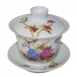 Grand gaiwan en porcelaine peint à la main aux traits fins et précis 190 ml