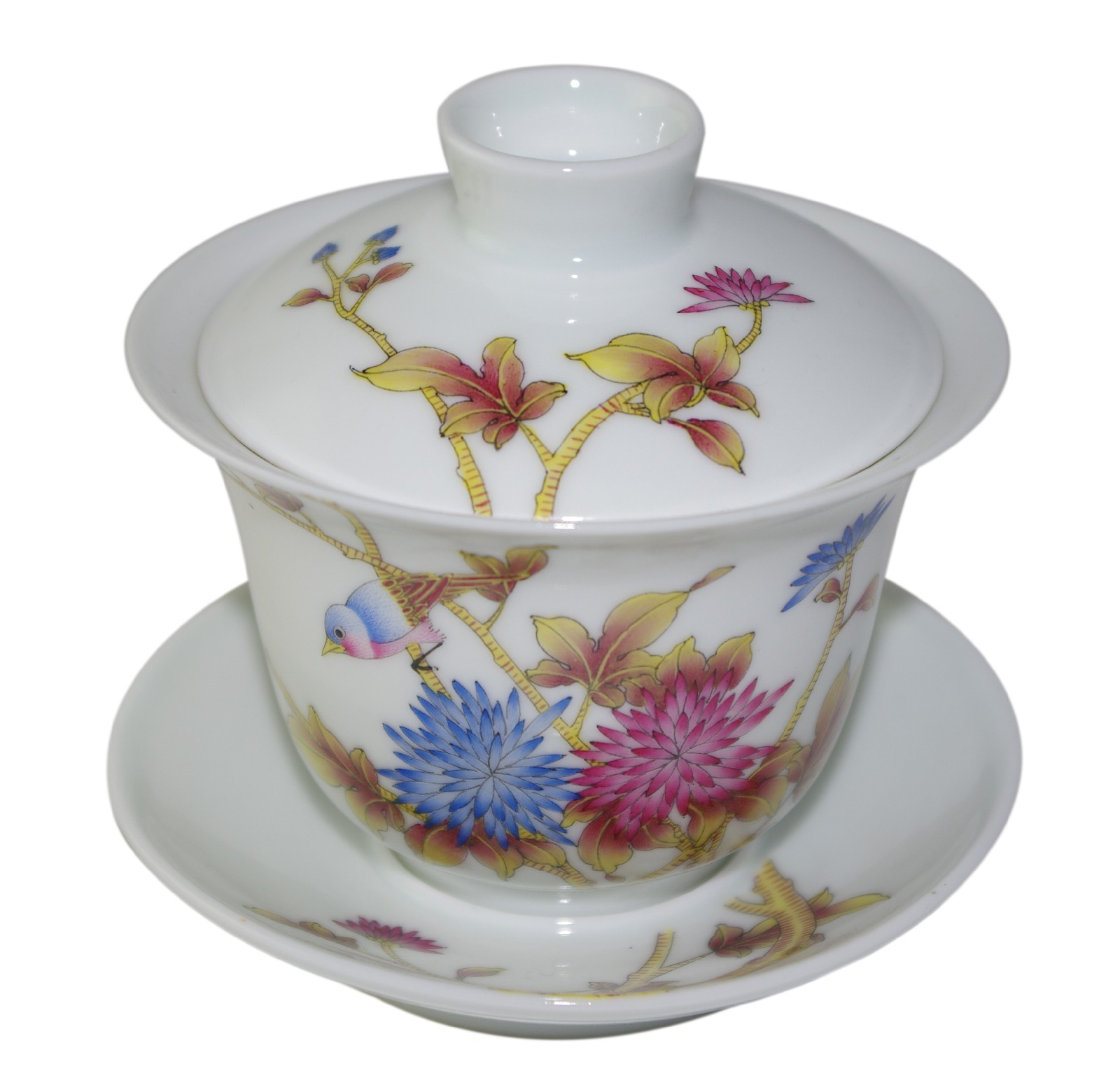 Grand gaiwan en porcelaine peint à la main aux traits fins et précis 190 ml